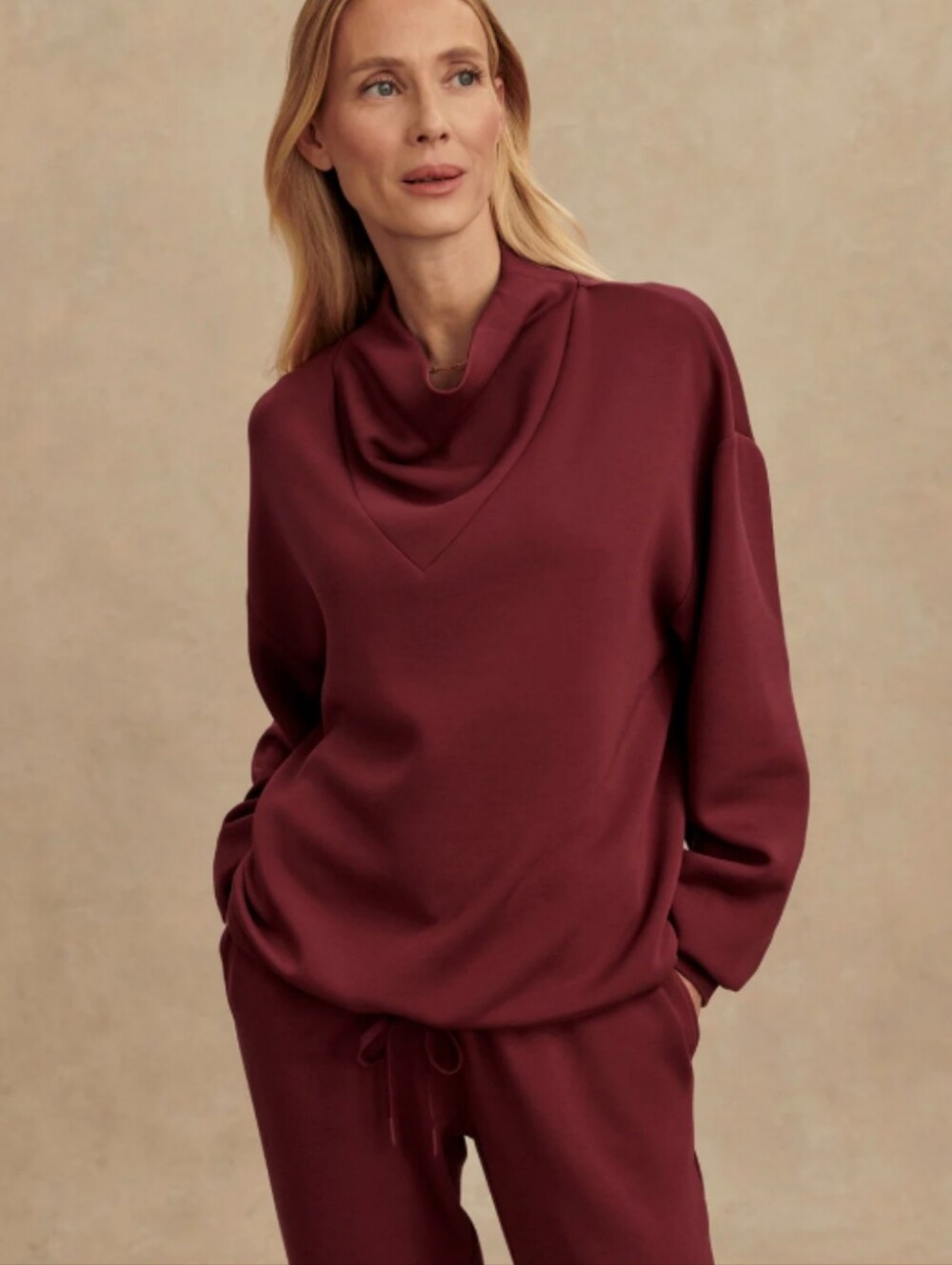 VARLEY BETSY DOUBLESOFT SWEATSHIRT BURGUNDY XL COWL NECK PULLOVER